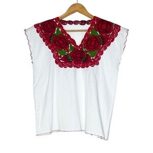 White Mexican Rose Embroidered Shirt